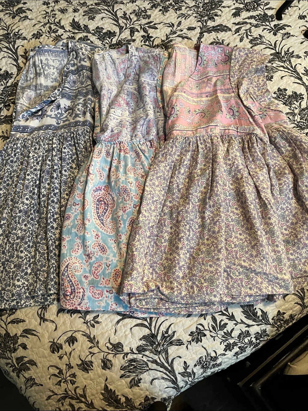 Lucky Brand Mixed Paisley & Floral Tiered Sundresses in Pastel Blues and Pinks